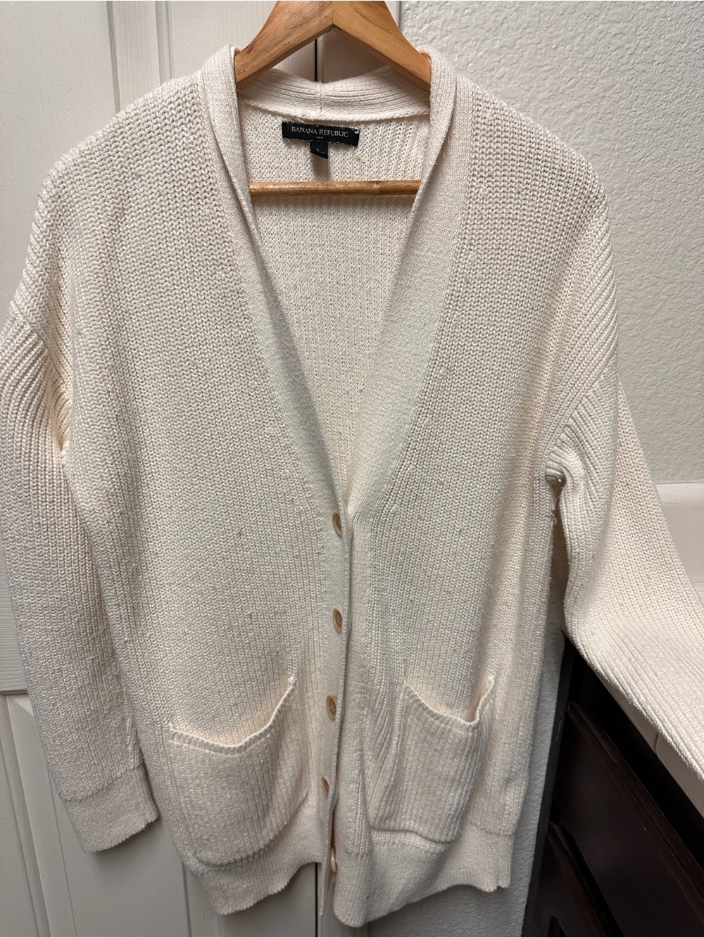 Banana Republic Ivory Open-Front Button Cardigan